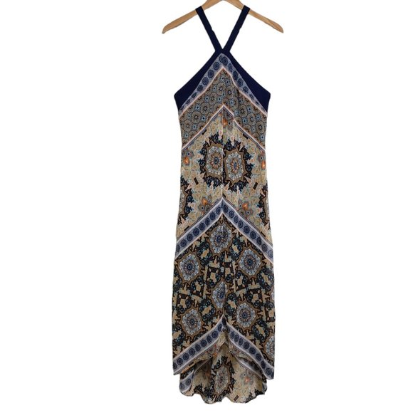 Emma & Michele Dresses & Skirts - Emma & Michele Womens 10 Hi Low Maxi Halter Dress Blue Multicolor Lined Pullover